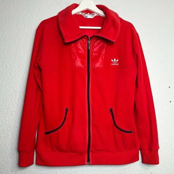 Adidas Fleece Zip Up Jacket Womens Size Large Zippered Pockets - Picture 1 of 10
